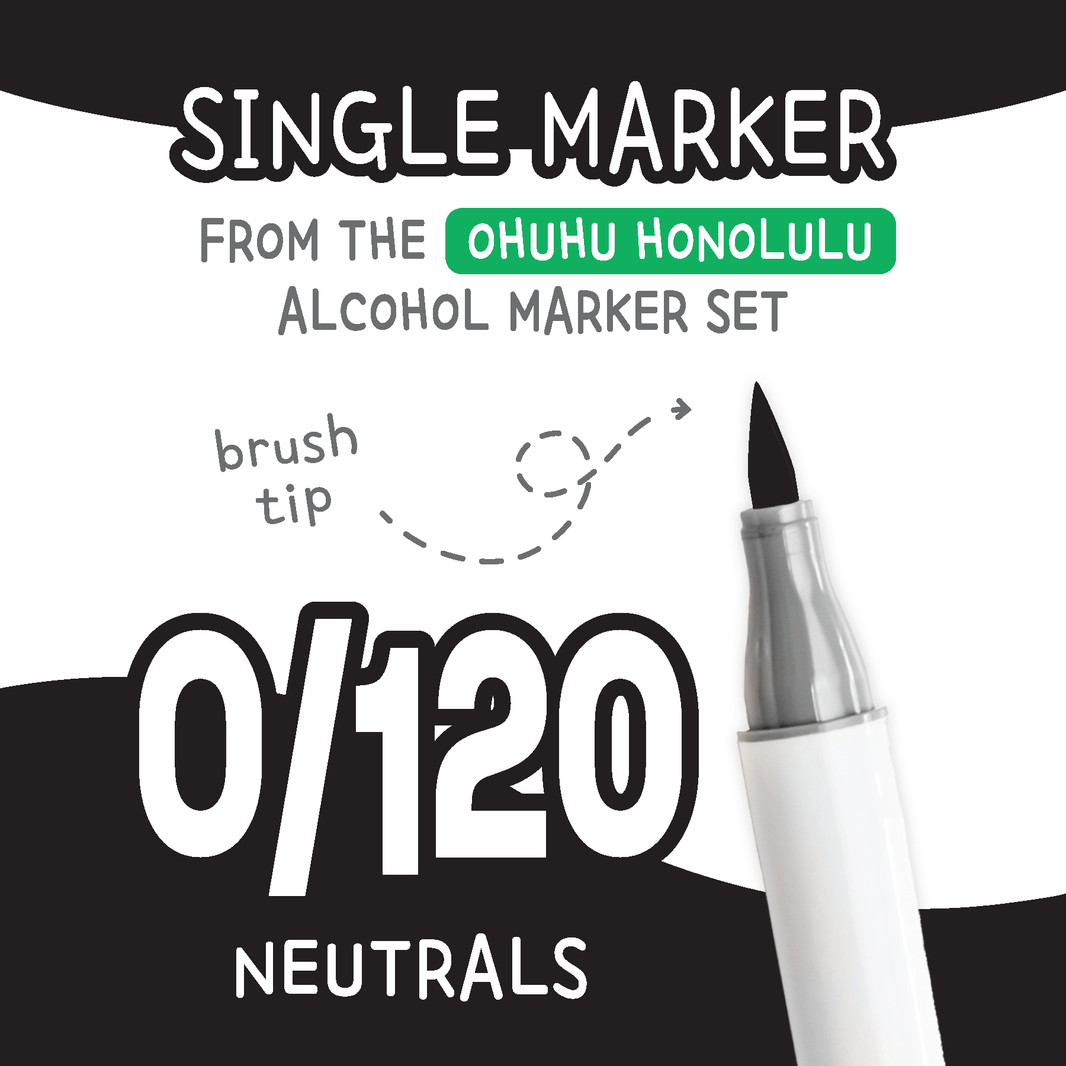 Ohuhu Honolulu Neutrals 0/120 Alcohol Marker with Brush Tip Single Replacement for Coloring and Illustrations