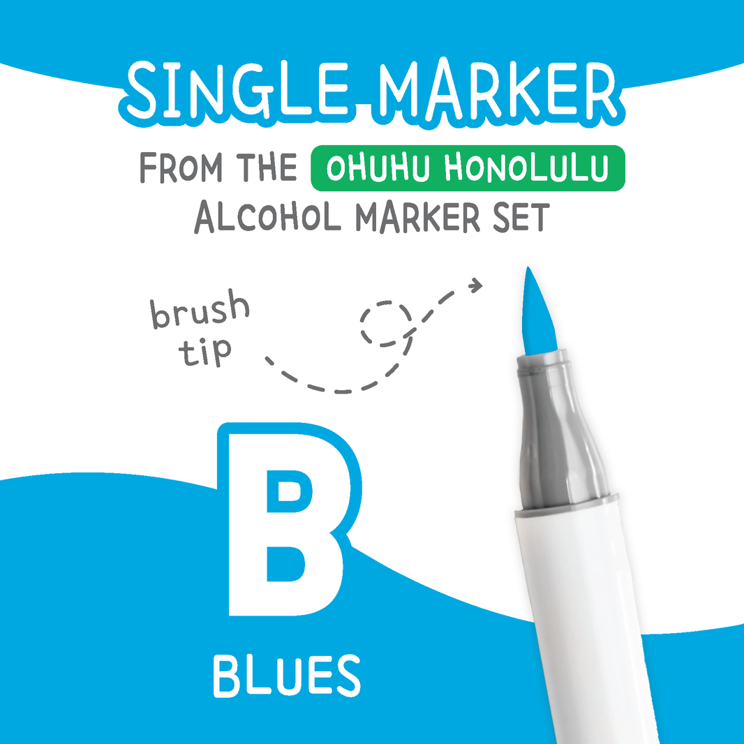 Ohuhu Honolulu Blues B Alcohol Marker with Brush Tip Single Replacement for Coloring and Illustrations