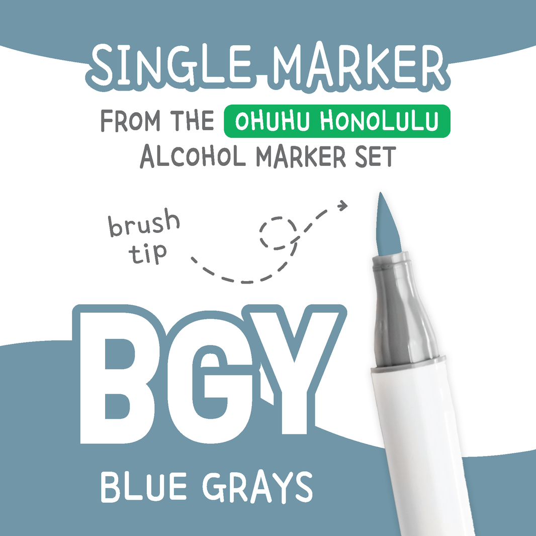 Ohuhu Honolulu Blue Greys BGY Alcohol Marker with Brush Tip Single Replacement for Coloring and Illustrations