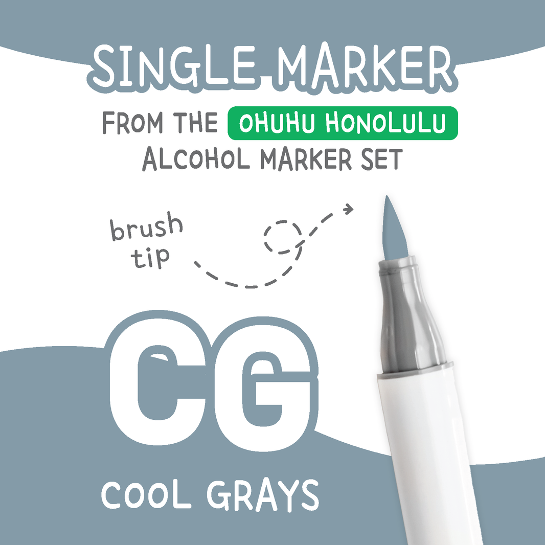 Ohuhu Honolulu Cool Greys CG Alcohol Marker with Brush Tip Single Replacement for Coloring and Illustrations