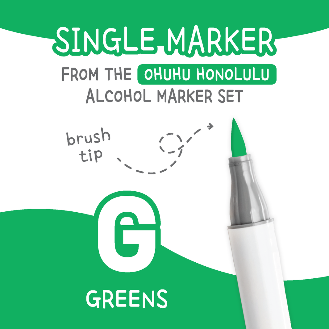 Ohuhu Honolulu Greens G Alcohol Marker with Brush Tip Single Replacement for Coloring and Illustrations