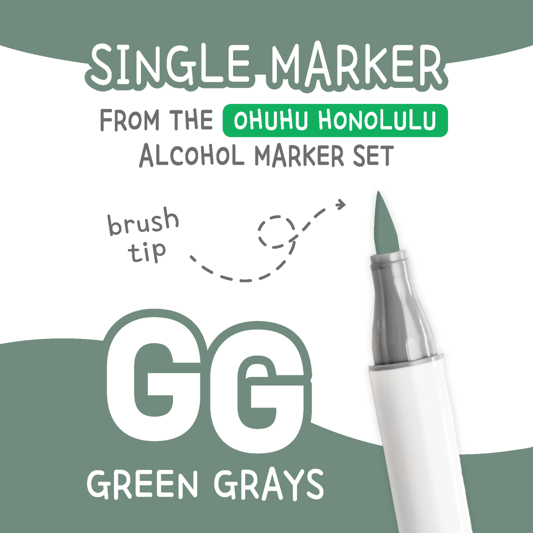 Ohuhu Honolulu Green Greys GG Alcohol Marker with Brush Tip Single Replacement for Coloring and Illustrations