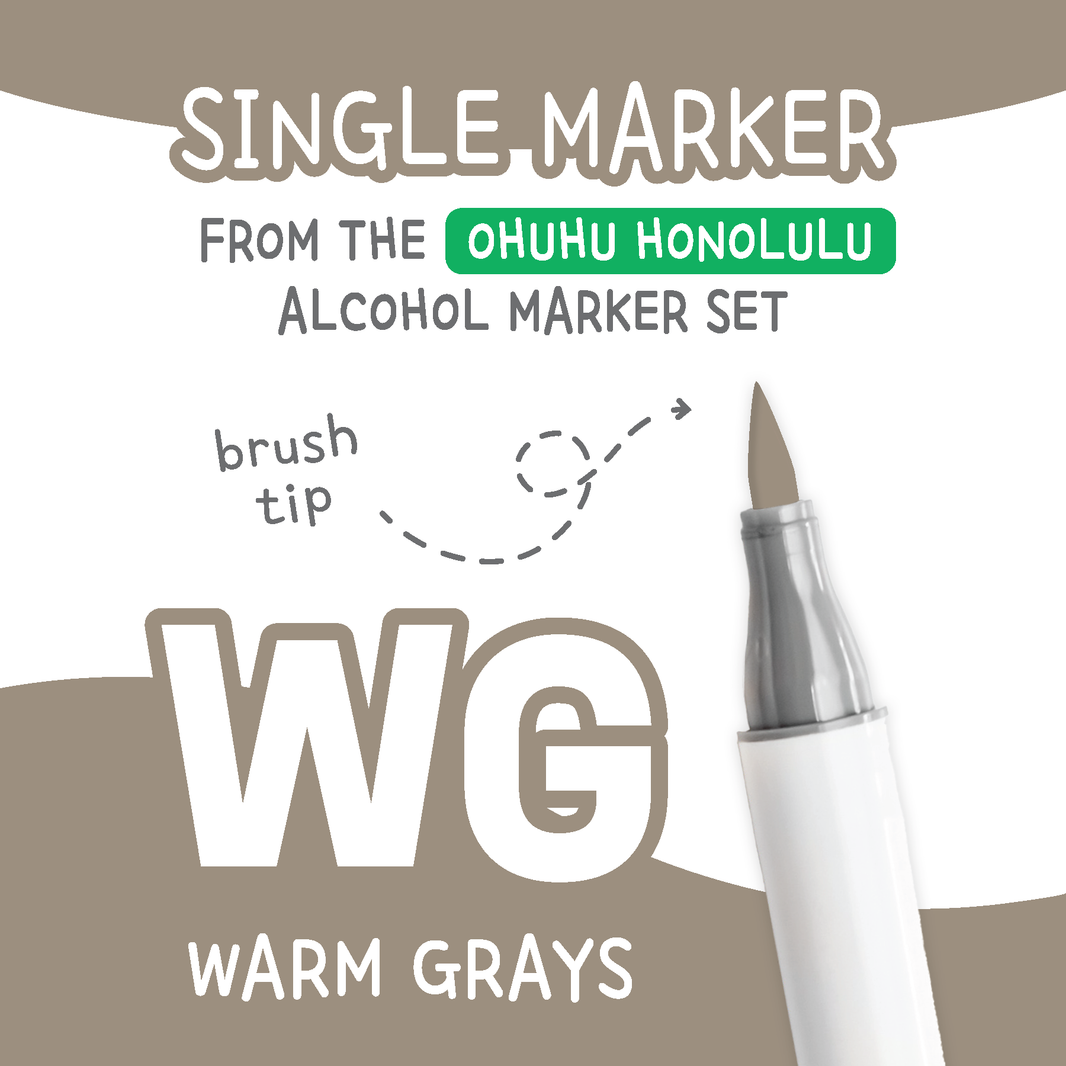 Ohuhu Honolulu Warm Greys WG Alcohol Marker with Brush Tip Single Replacement for Coloring and Illustrations