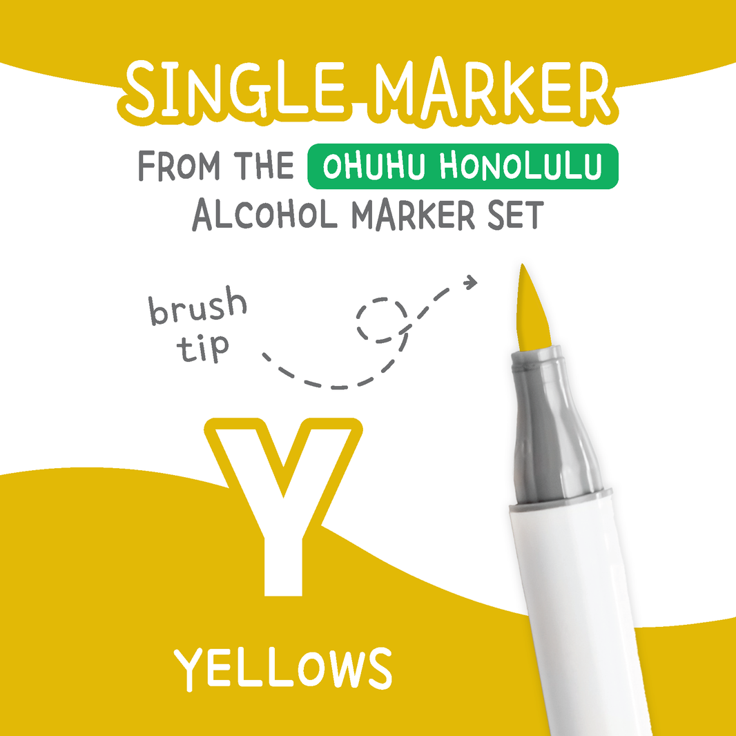 Ohuhu Honolulu Yellows Y Alcohol Marker with Brush Tip Single Replacement for Coloring and Illustrations