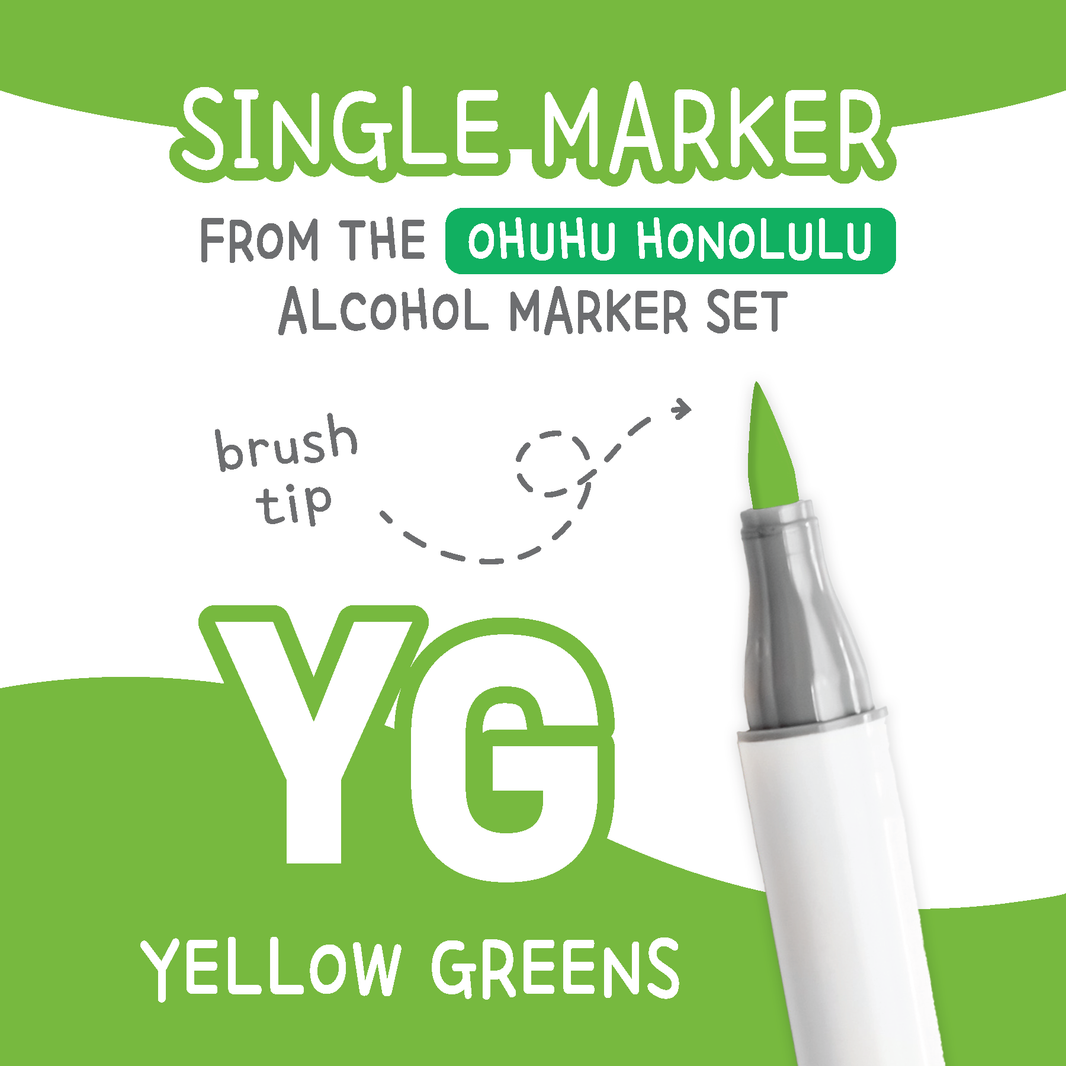 Ohuhu Honolulu Yellow Greens YG Alcohol Marker with Brush Tip Single Replacement for Coloring and Illustrations
