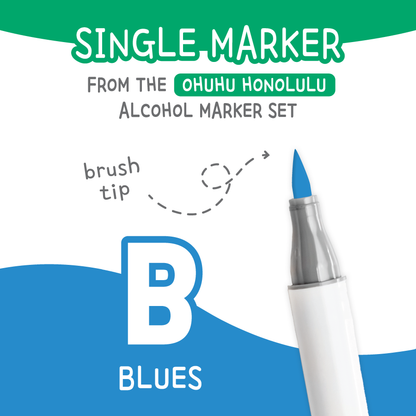 Ohuhu Honolulu Blues (B) color chart showing all single replacement markers in the family