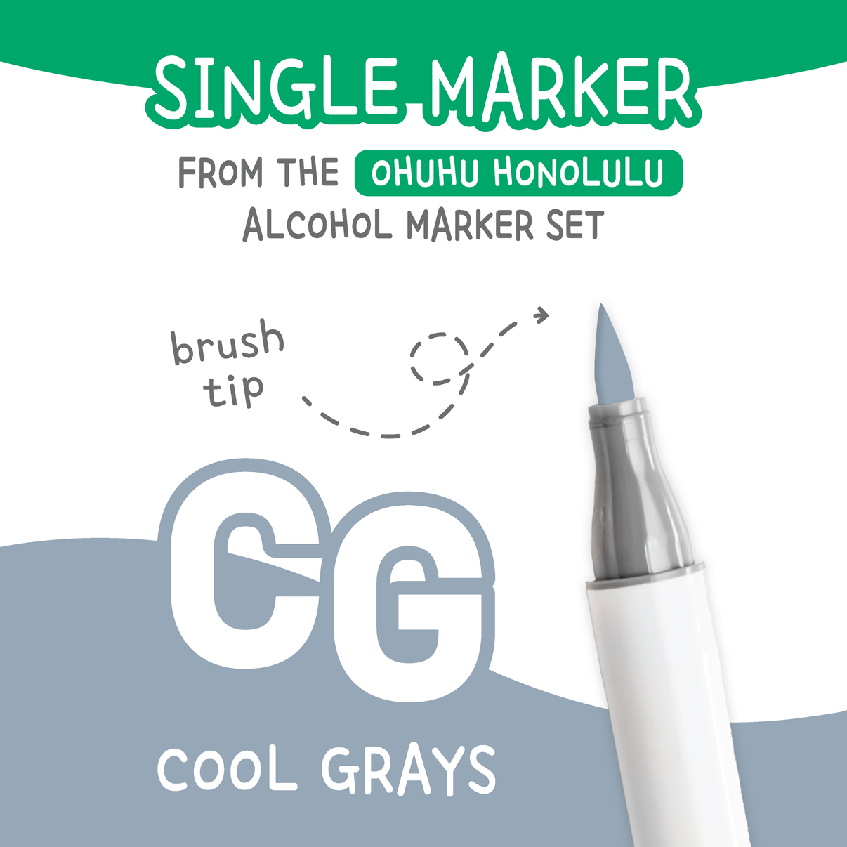 Ohuhu Honolulu Cool Greys (CG) color chart showing all single replacement markers in the family