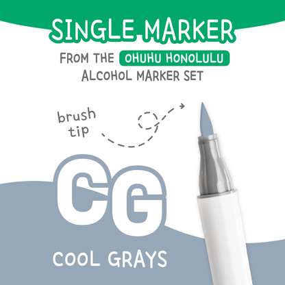 Ohuhu Honolulu Cool Greys (CG) color chart showing all single replacement markers in the family