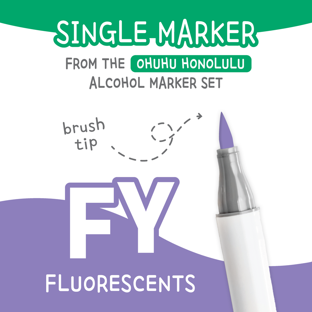 Ohuhu Honolulu Fluorescents (FY) color chart showing all single replacement markers in the family