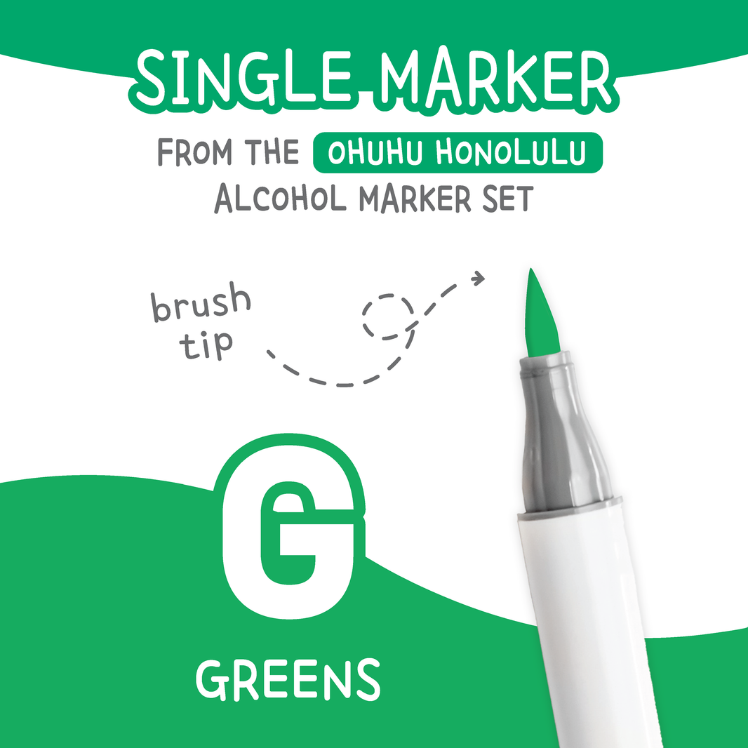 Ohuhu Honolulu Greens (G) color chart showing all single replacement markers in the family