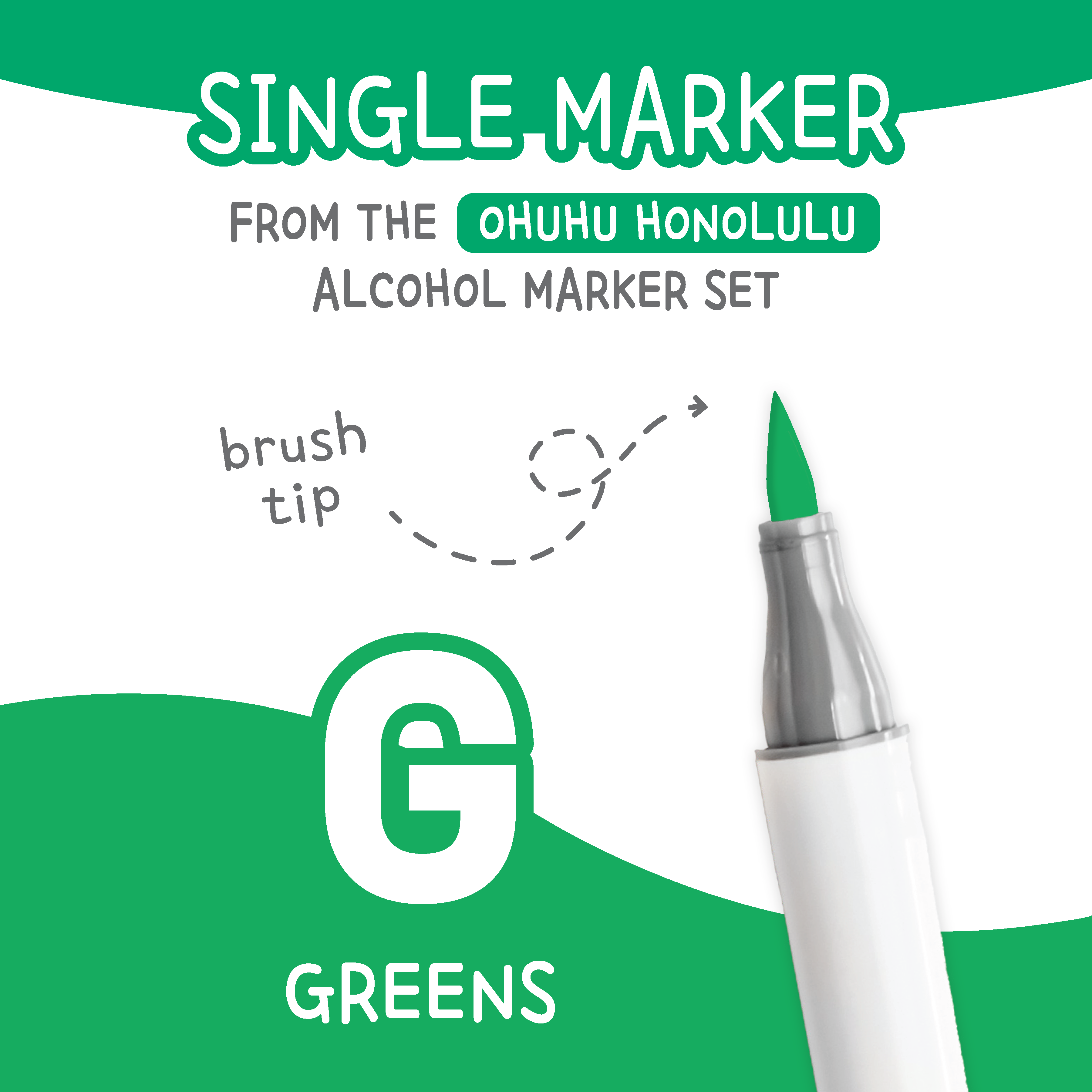 Ohuhu Honolulu Greens (G) color chart showing all single replacement markers in the family