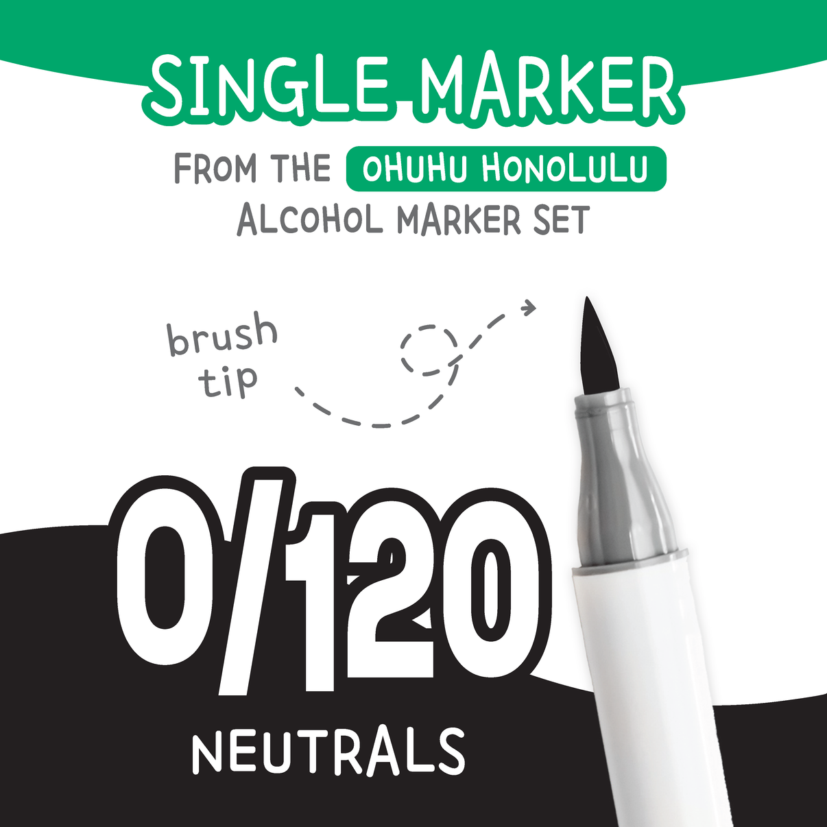 Ohuhu Honolulu Neutrals (0/120) color chart showing all single replacement markers in the family