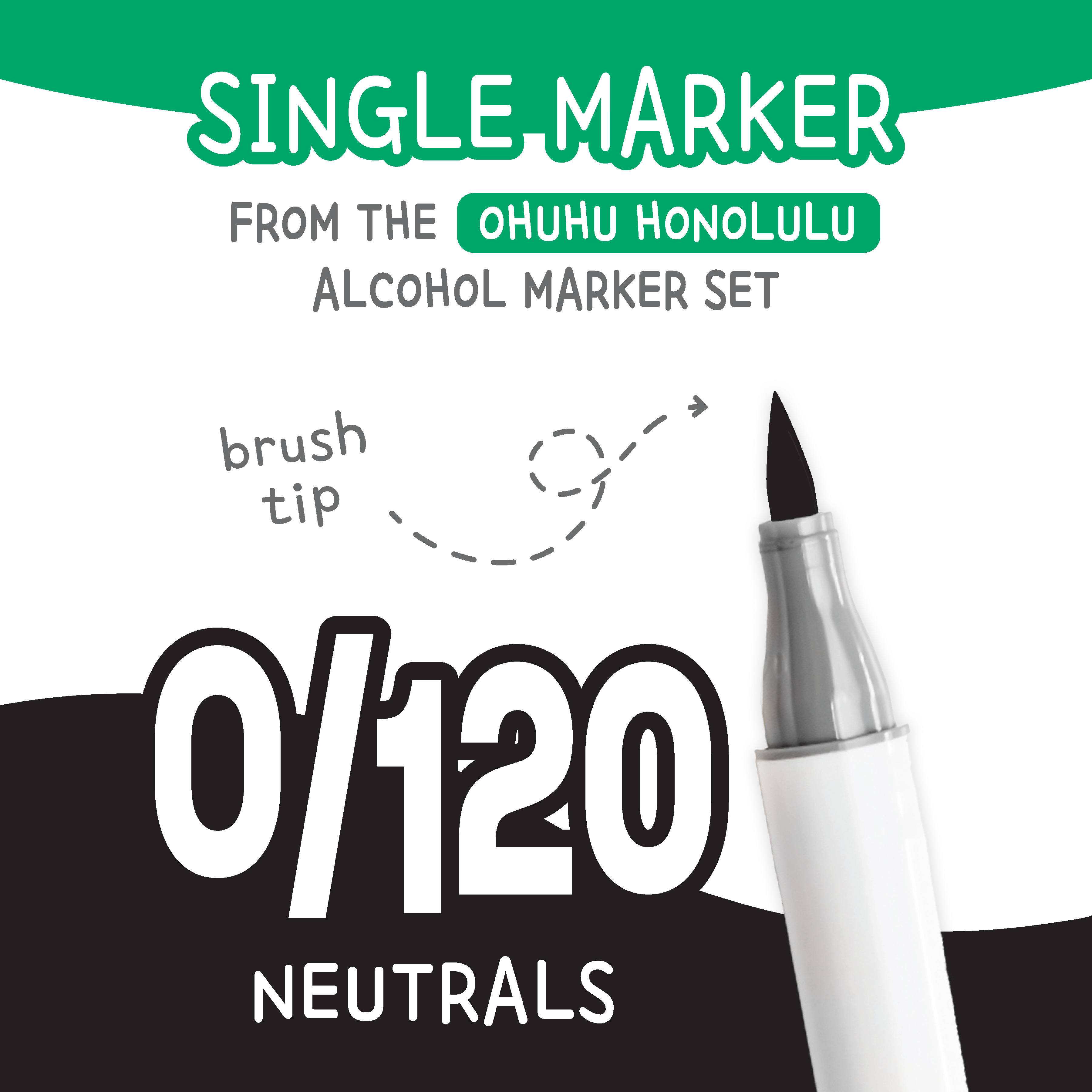 Ohuhu Honolulu Neutrals (0/120) color chart showing all single replacement markers in the family