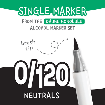 Ohuhu Honolulu Neutrals (0/120) color chart showing all single replacement markers in the family