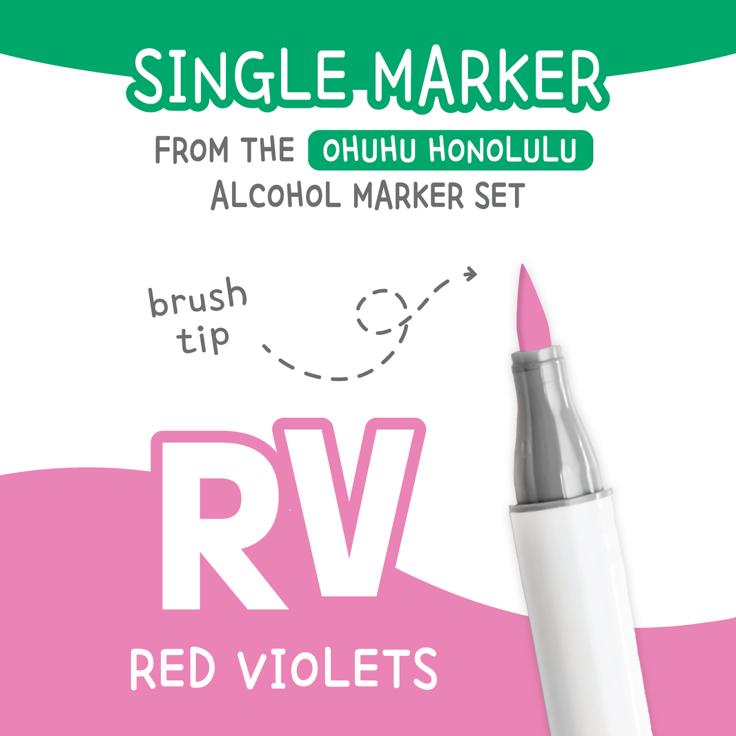 Ohuhu Honolulu Red Violets (RV) color chart showing all single replacement markers in the family