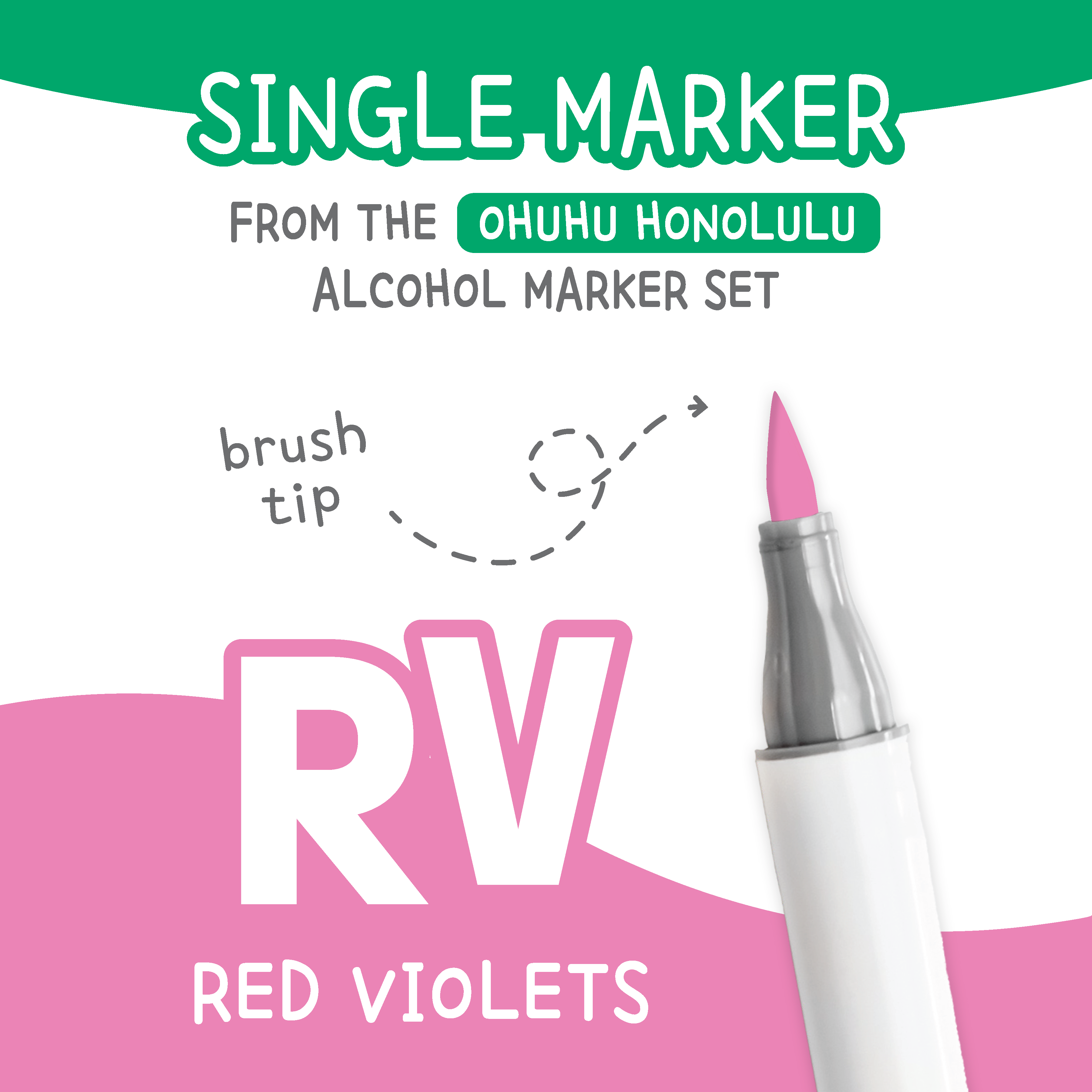 Ohuhu Honolulu Red Violets (RV) color chart showing all single replacement markers in the family