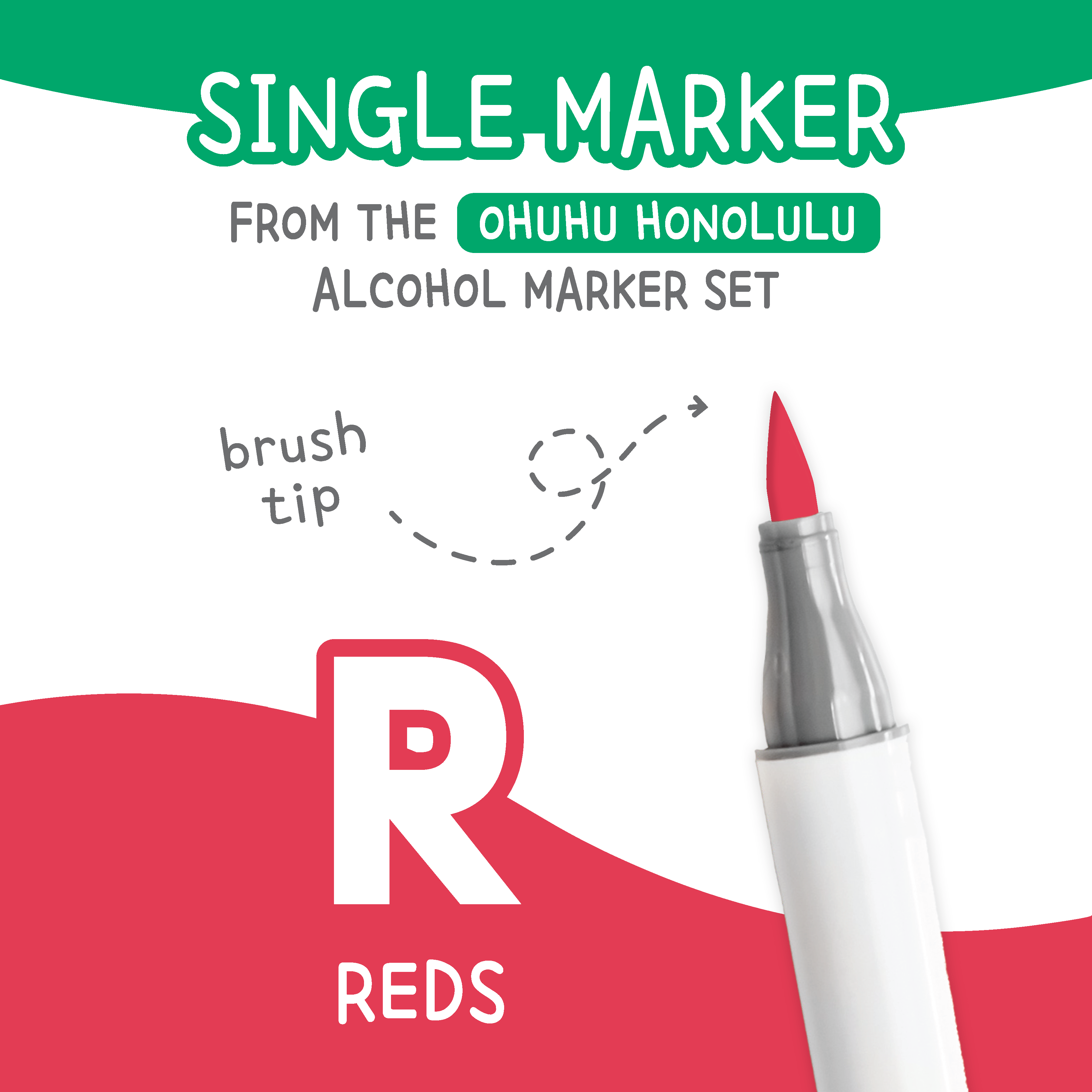 Ohuhu Honolulu Reds (R) color chart showing all single replacement markers in the family