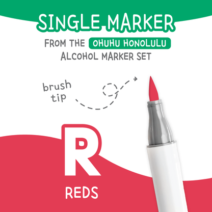 Ohuhu Honolulu Reds (R) color chart showing all single replacement markers in the family