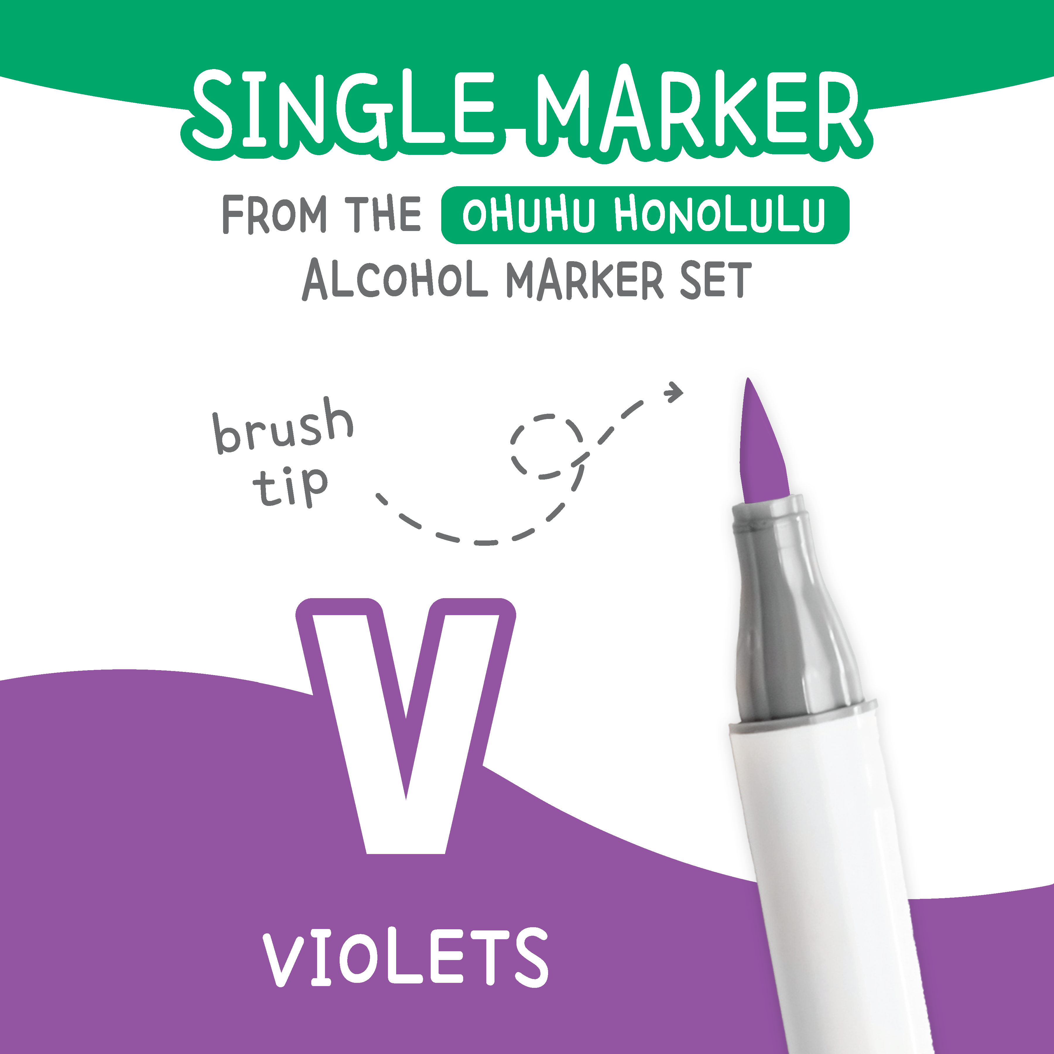 Ohuhu Honolulu Violets (V) color chart showing all single replacement markers in the family