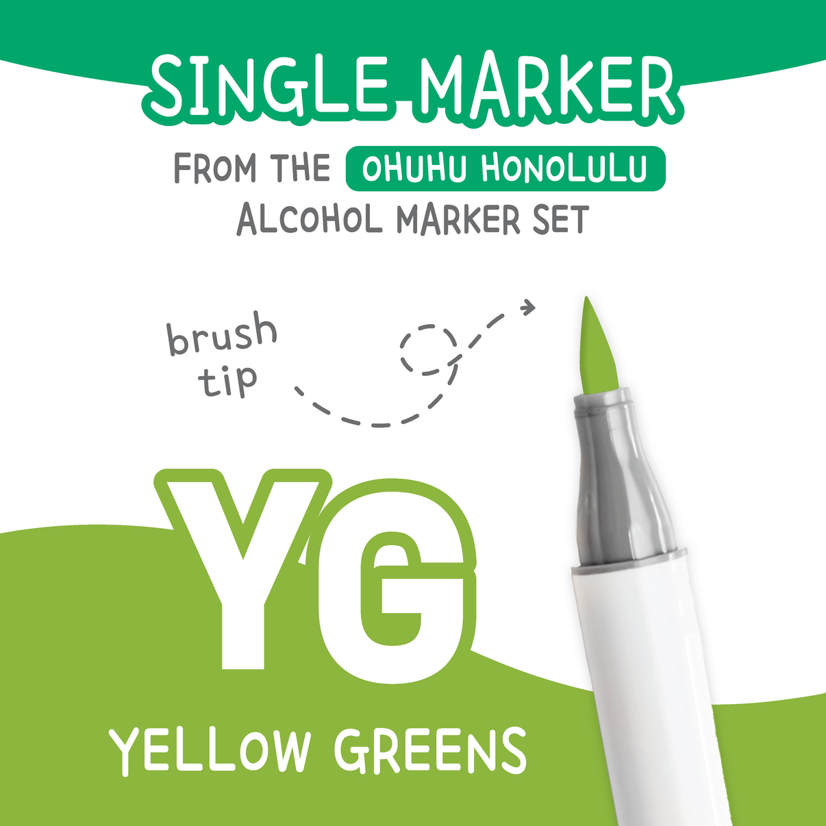 Ohuhu Honolulu Yellow Greens (YG) color chart showing all single replacement markers in the family