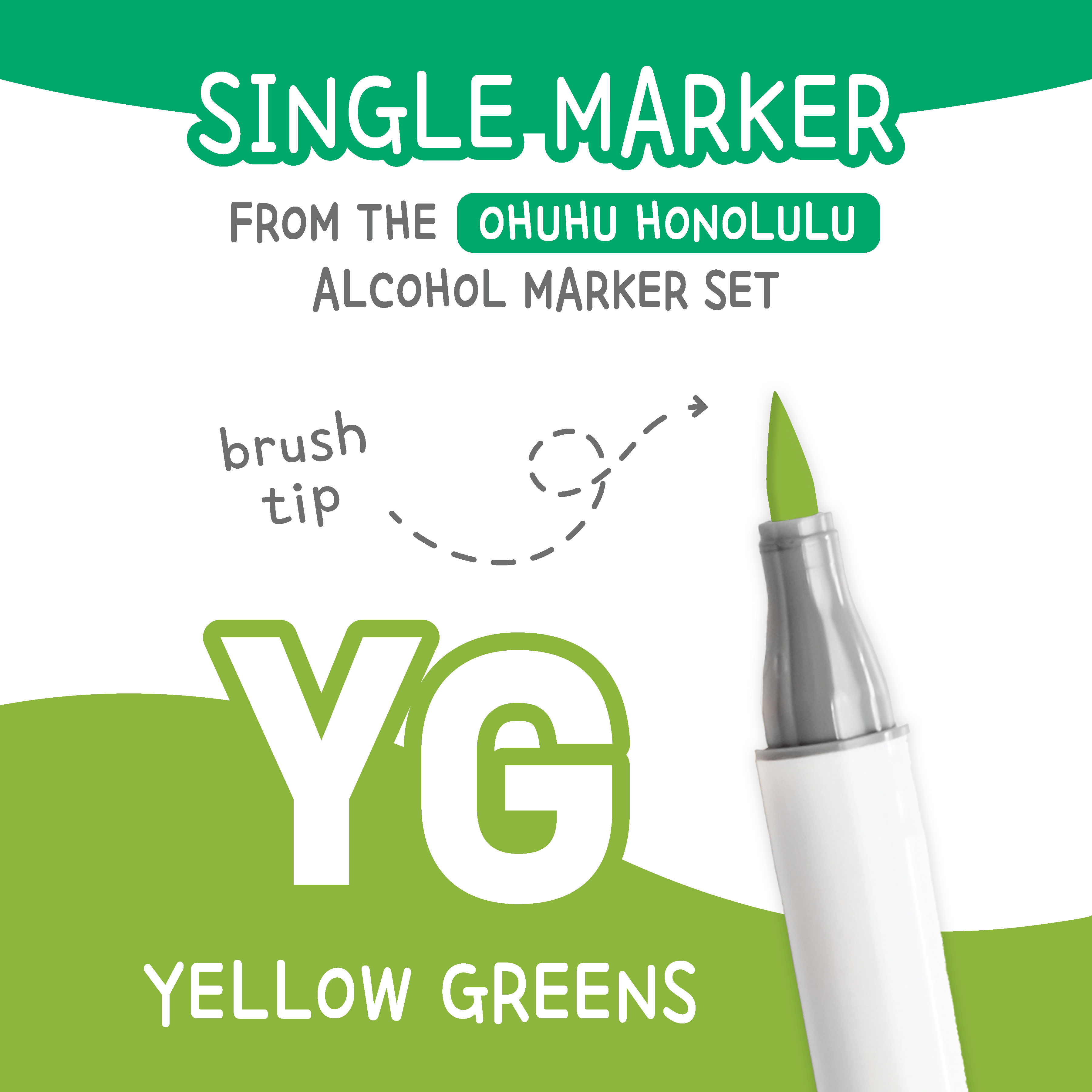 Ohuhu Honolulu Yellow Greens (YG) color chart showing all single replacement markers in the family