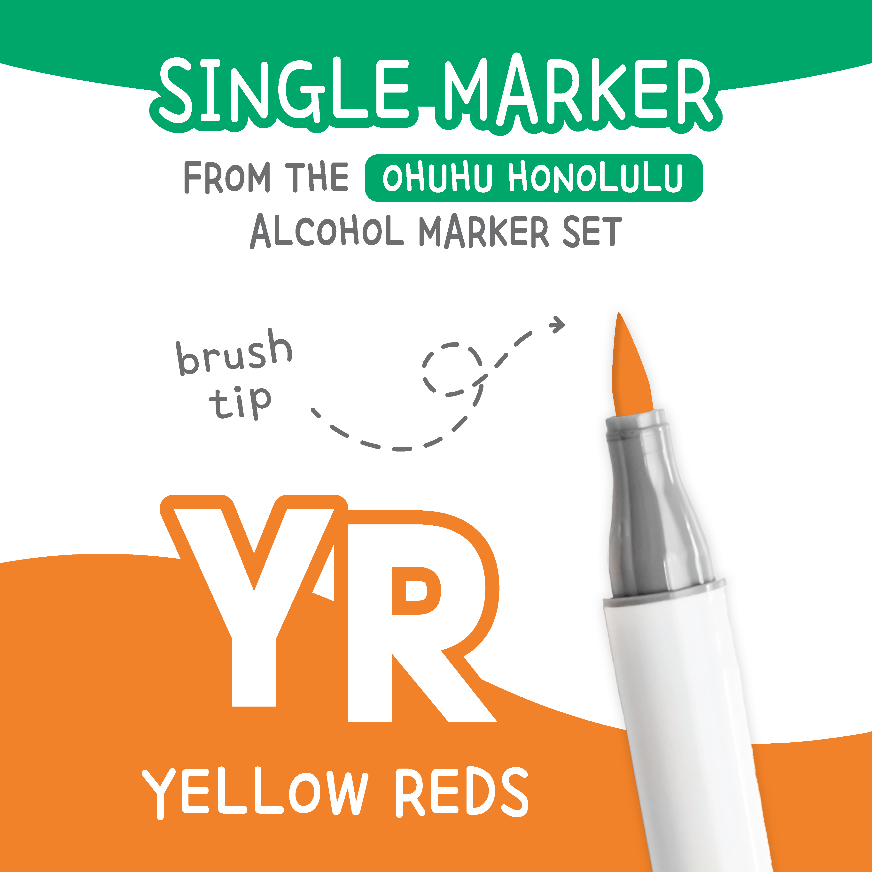 Ohuhu Honolulu Yellow Reds (YR) color chart showing all single replacement markers in the family