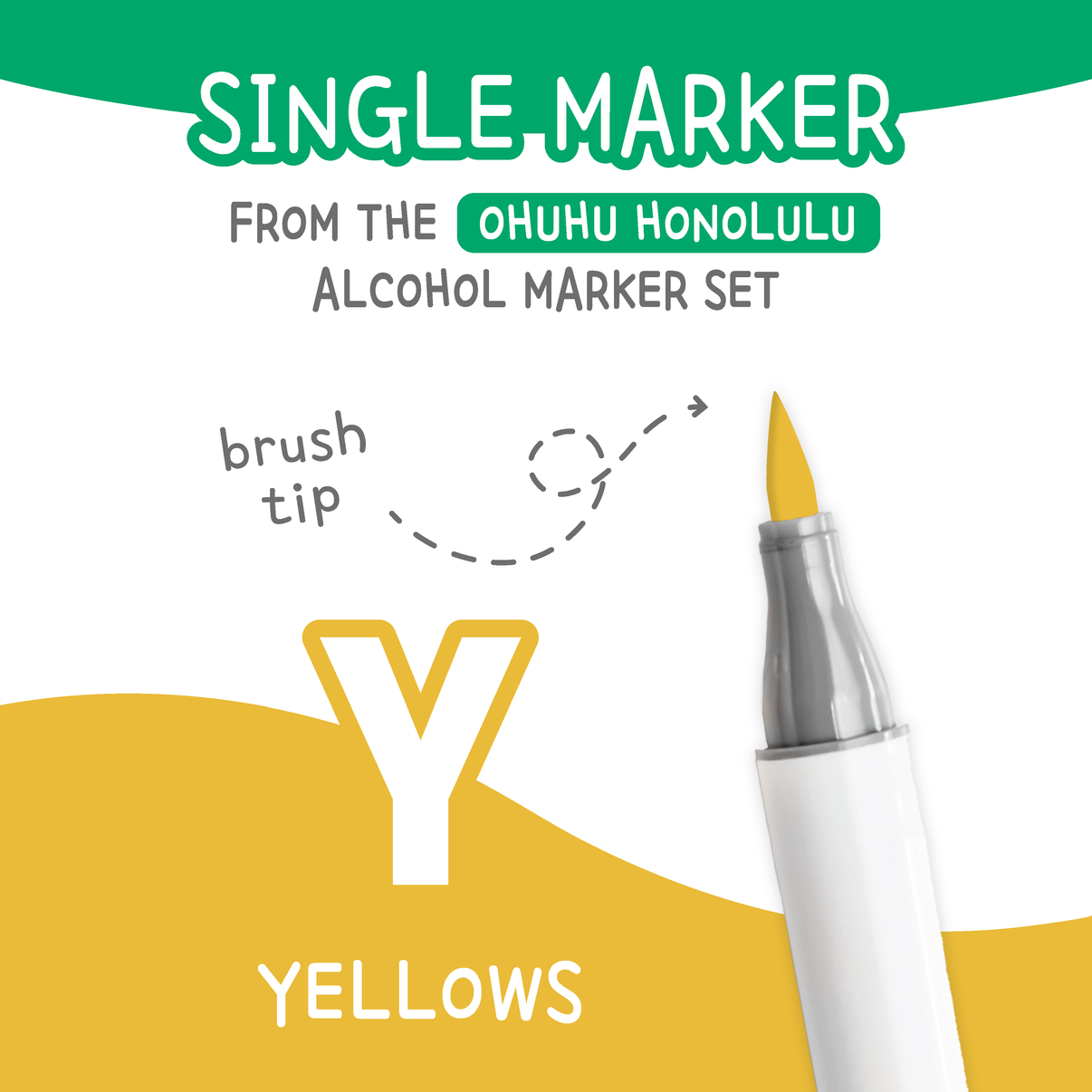 Ohuhu Honolulu Yellows (Y) color chart showing all single replacement markers in the family