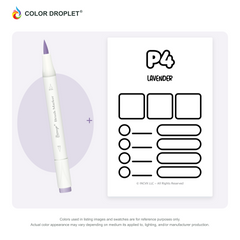 Bianyo P4 Lavender example marker, with matching nib and cap, beside its custom Color Droplet swatch card.
