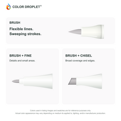 Bianyo brush, fine, and chisel tip illustrations colored to BG050 Cool Grey 05, showing the Brush + Fine and Brush + Chisel options.