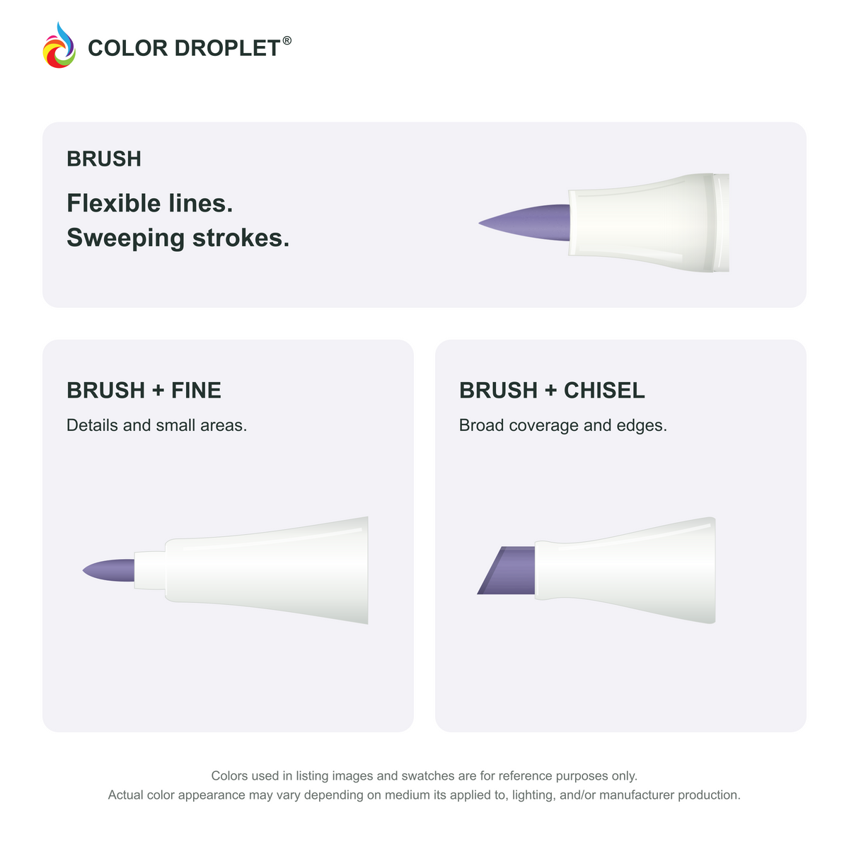 Bianyo brush, fine, and chisel tip illustrations colored to B380 Capri Blue, showing the Brush + Fine and Brush + Chisel options.