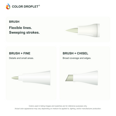 Bianyo brush, fine, and chisel tip illustrations colored to G110 Mignonette, showing the Brush + Fine and Brush + Chisel options.