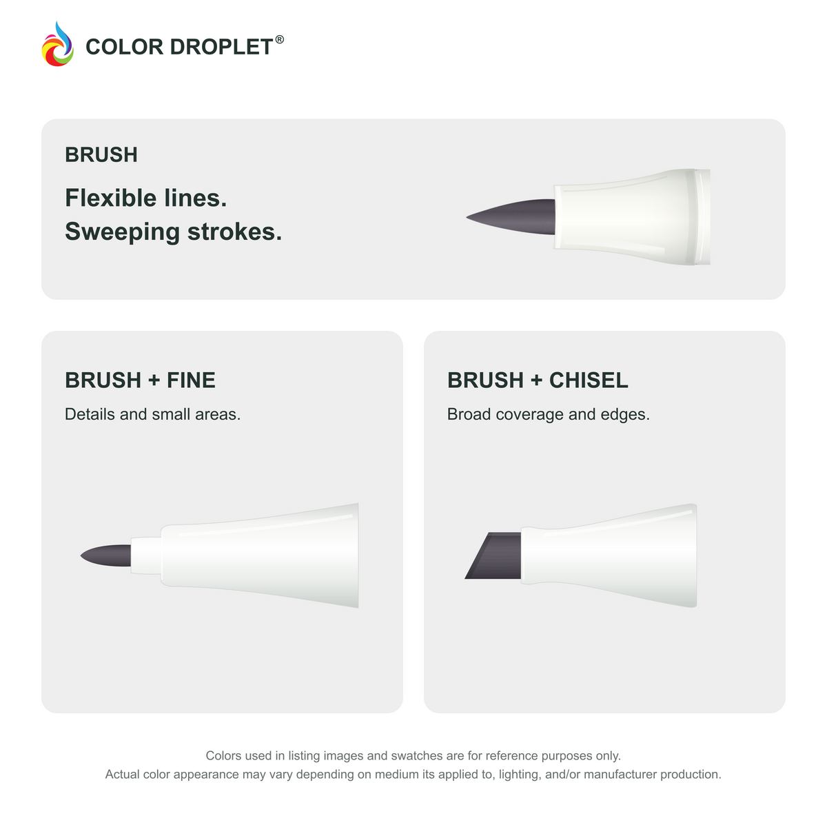 Bianyo brush, fine, and chisel tip illustrations colored to NG07 Neutral Grey 7, showing the Brush + Fine and Brush + Chisel options.