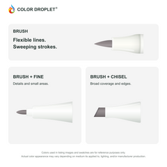 Bianyo brush, fine, and chisel tip illustrations colored to PG40 Purplish Gray No.6, showing the Brush + Fine and Brush + Chisel options.