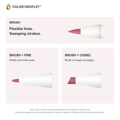 Bianyo brush, fine, and chisel tip illustrations colored to R170 Lipstick Red, showing the Brush + Fine and Brush + Chisel options.