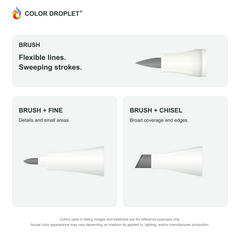 Bianyo brush, fine, and chisel tip illustrations colored to TG256 Toner Gray No.7, showing the Brush + Fine and Brush + Chisel options.