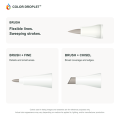 Bianyo brush, fine, and chisel tip illustrations colored to WG070 Warm Grey 07, showing the Brush + Fine and Brush + Chisel options.