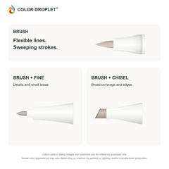 Bianyo brush, fine, and chisel tip illustrations colored to YG080 Yellow Grey 08, showing the Brush + Fine and Brush + Chisel options.