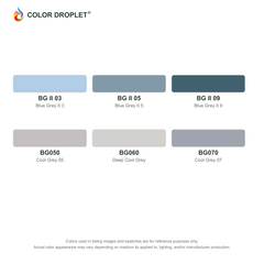 Digital Bianyo Blue Grays (BG) color guide; codes and names. Markers sold individually.