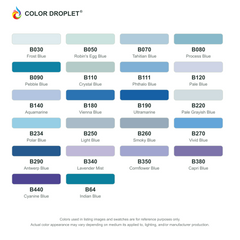 Digital Bianyo Blues (B) color guide; codes and names. Markers sold individually.