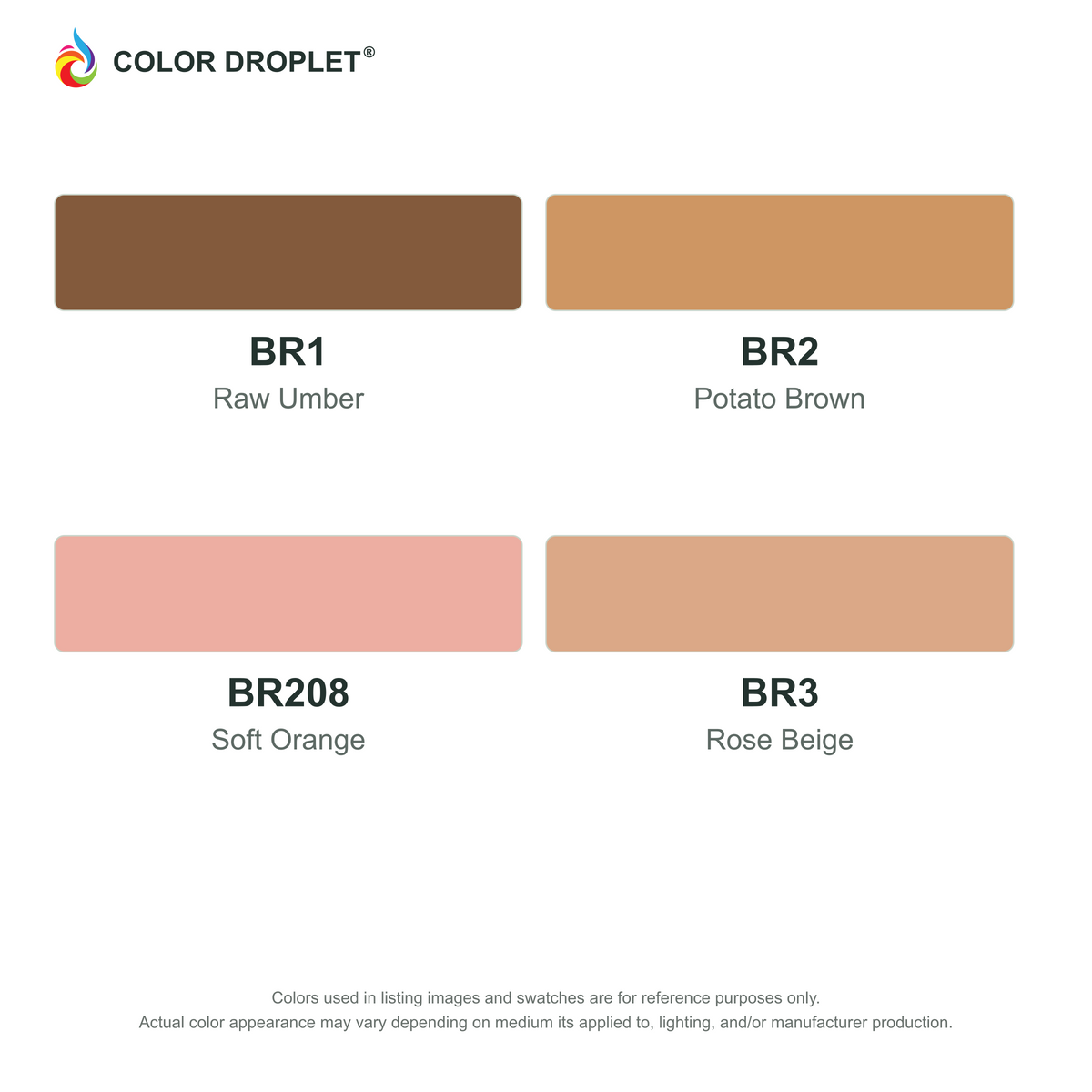 Digital Bianyo Browns (BR) color guide; codes and names. Markers sold individually.