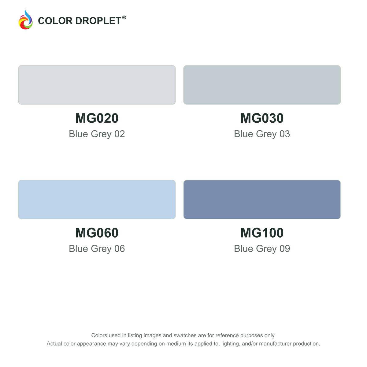 Digital Bianyo Mineral Grays (MG) color guide; codes and names. Markers sold individually.