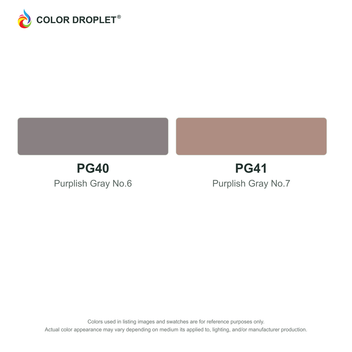 Digital Bianyo Purple Grays (PG) color guide; codes and names. Markers sold individually.