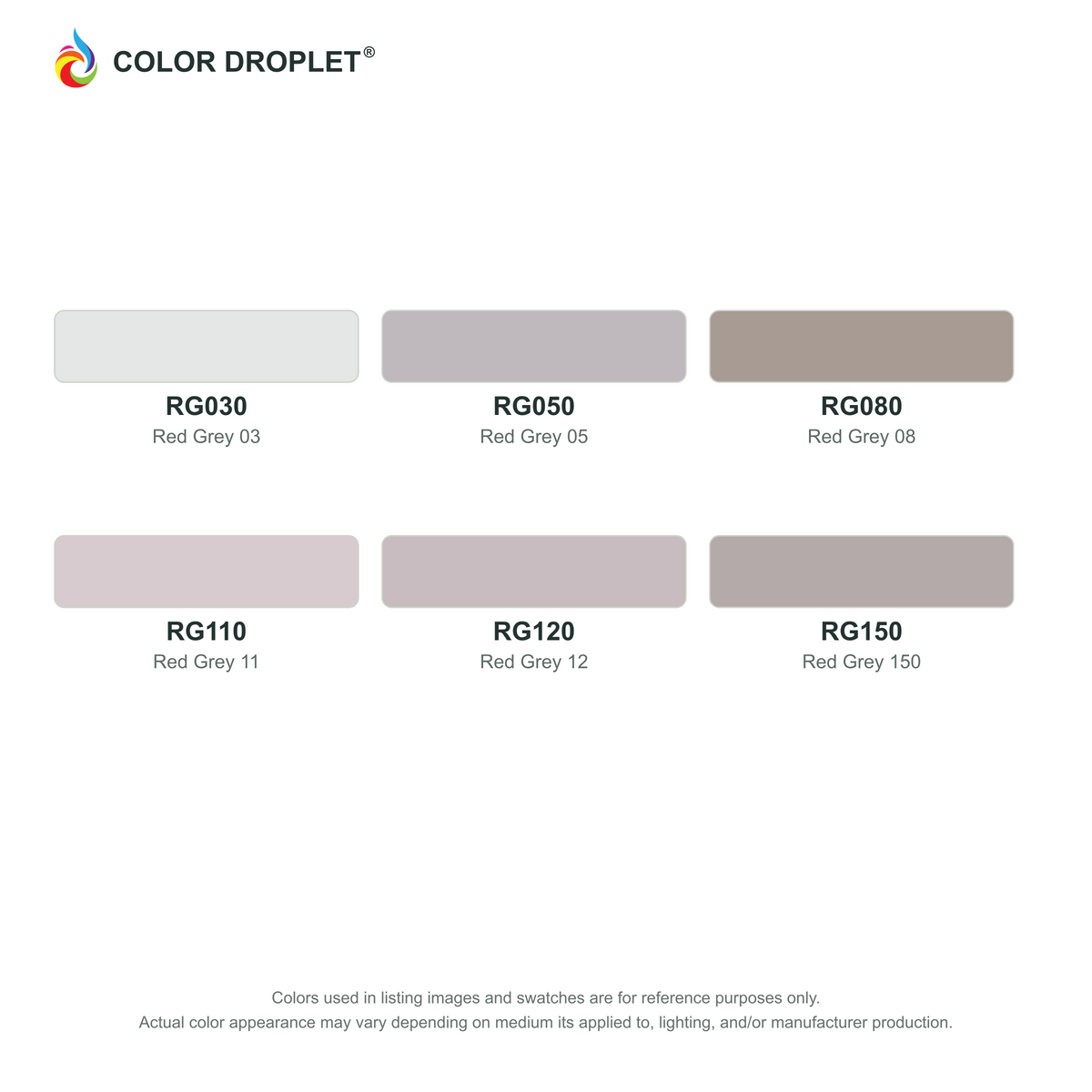Digital Bianyo Red Grays (RG) color guide; codes and names. Markers sold individually.
