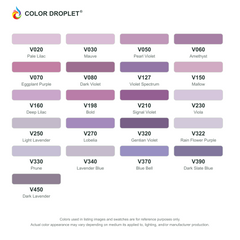 Digital Bianyo Violets (V) color guide; codes and names. Markers sold individually.