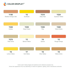 Digital Bianyo Yellows (Y) color guide, page 2 of 2; codes and names. Markers sold individually.