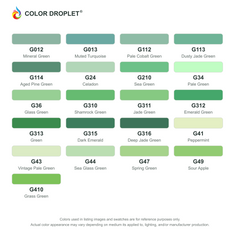 Digital Ohuhu Honolulu Greens (G) color guide; codes and names. Markers sold individually.