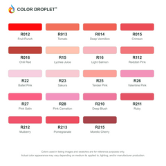 Digital Ohuhu Honolulu Reds (R) color guide, page 1 of 2; codes and names. Markers sold individually.