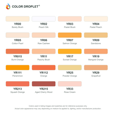 Digital Ohuhu Honolulu Yellow Reds (YR) color guide, page 1 of 2; codes and names. Markers sold individually.