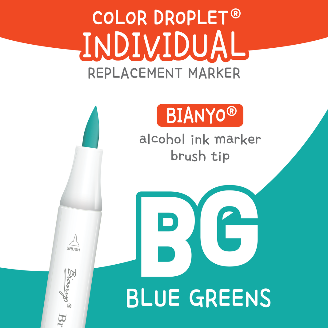 Bianyo Blue Greens (BG) individual alcohol marker color family