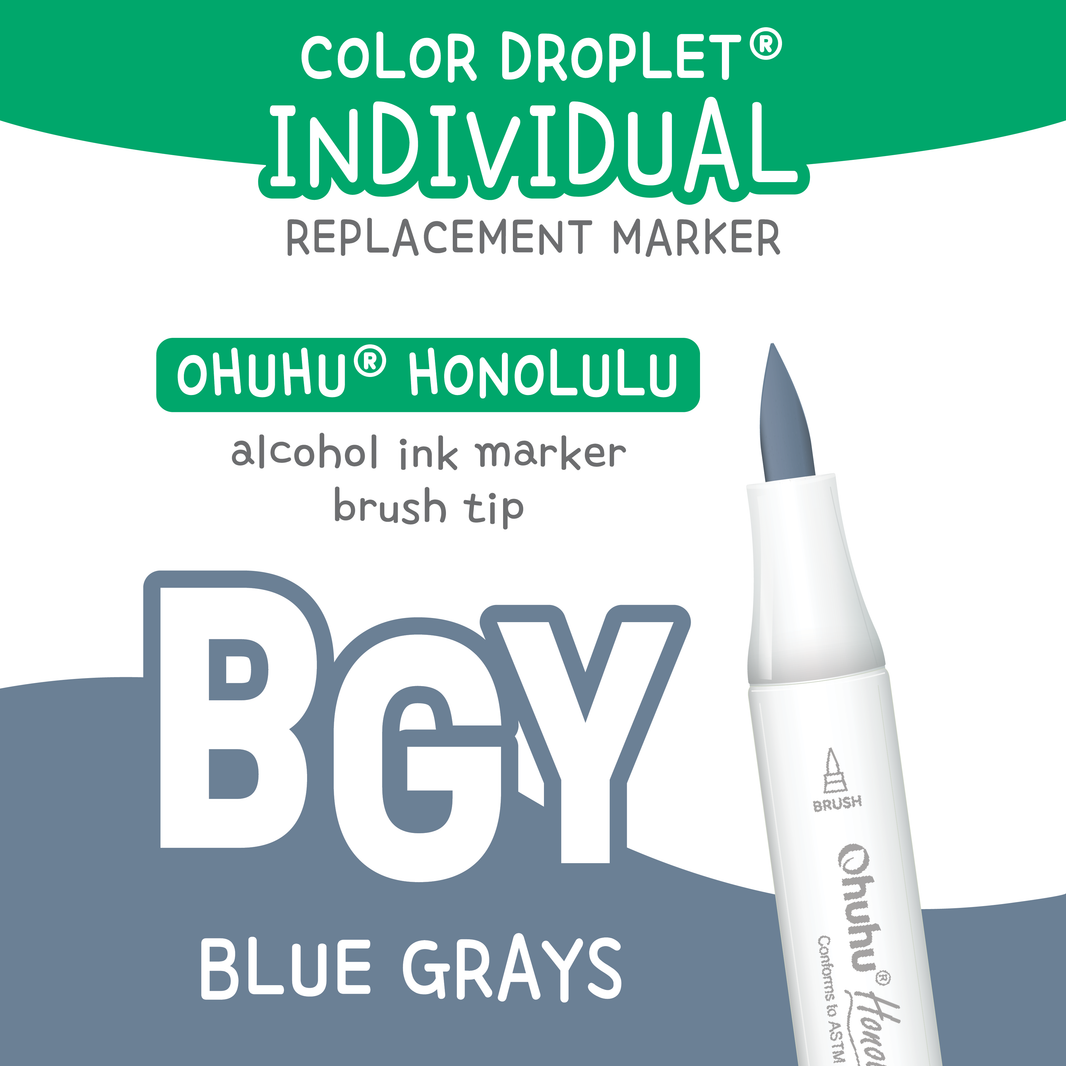 Ohuhu Honolulu Blue Greys (BGY) individual alcohol marker color family